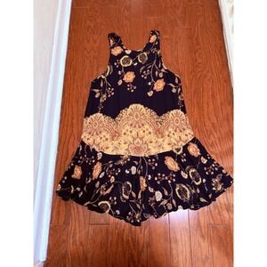 Intimately Free People Floral Paisley Ruffle Mini Slip Dress Navy Orange Small